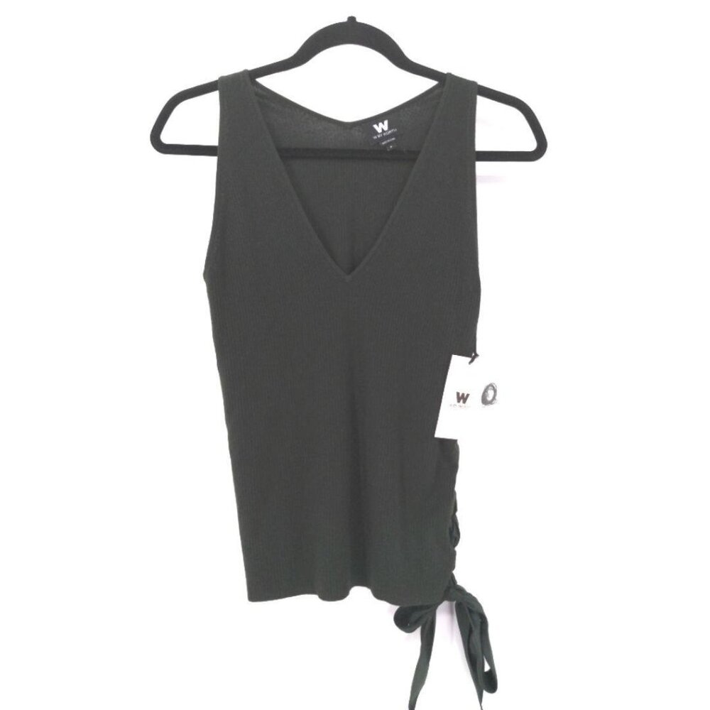 W By Worth Knit Top‎ Womens P or Small Green Sleeveless Side Tie Ribbed Chic